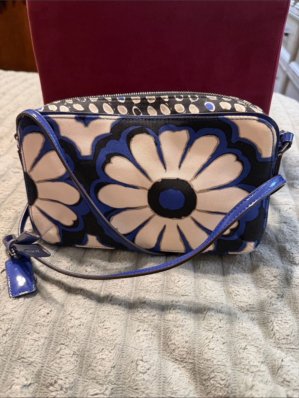 Coach Poppy Blue and Cream Floral Crossbody Bag